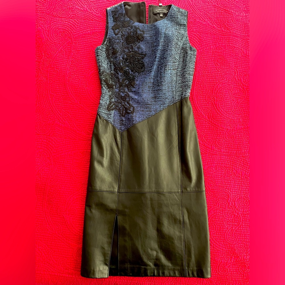 Genuine leather dress.  Black and blue